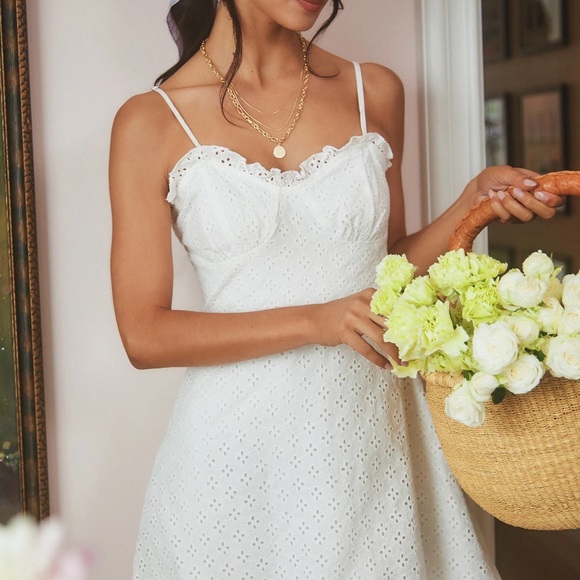 Lulu’s White Sleeveless A-line Eyelet Mini Dress - Picture 3 of 6